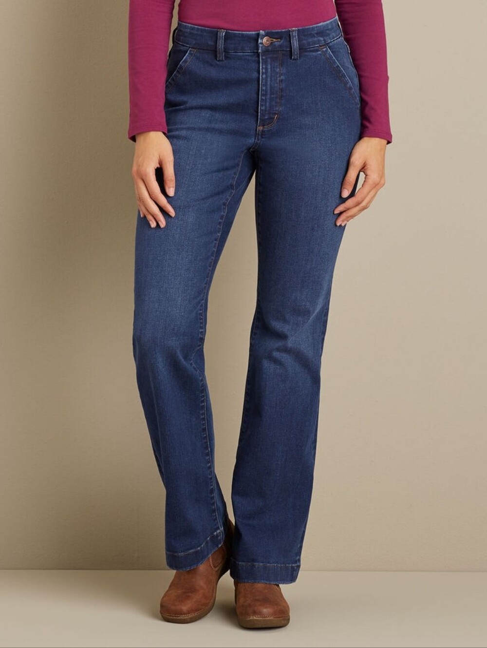 DULUTH TRADING CO Wide Leg Trouser Jeans Women's 16 Dark Wash High Waist Stretch